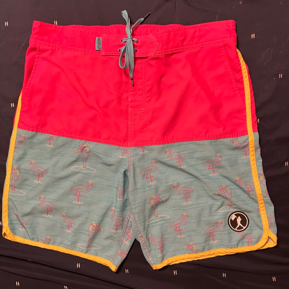 Baseballism Pink & Turquoise Board Shorts with Adjustable Drawstring